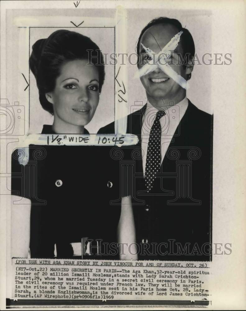1969 Aga Khan IV &amp; wife Lady James Crichton-Stuart smile for a photo-Historic Images