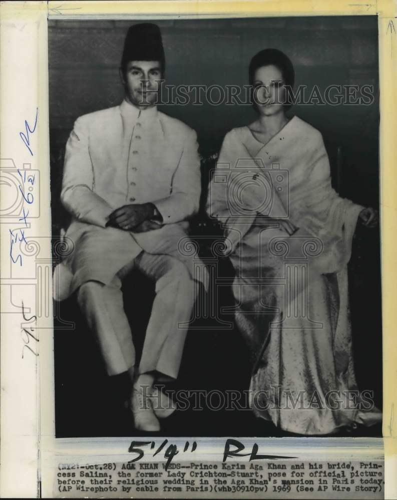 1969 Prince Karim &amp; Princess Salina pose before their wedding-Historic Images