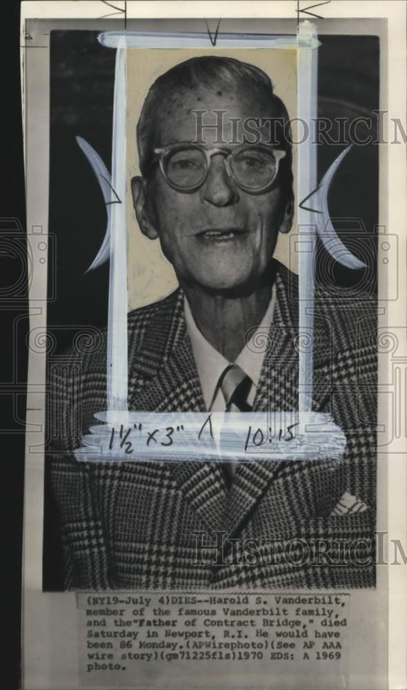 1969 Harold S. Vanderbilt, "Father of Contract Bridge"-Historic Images
