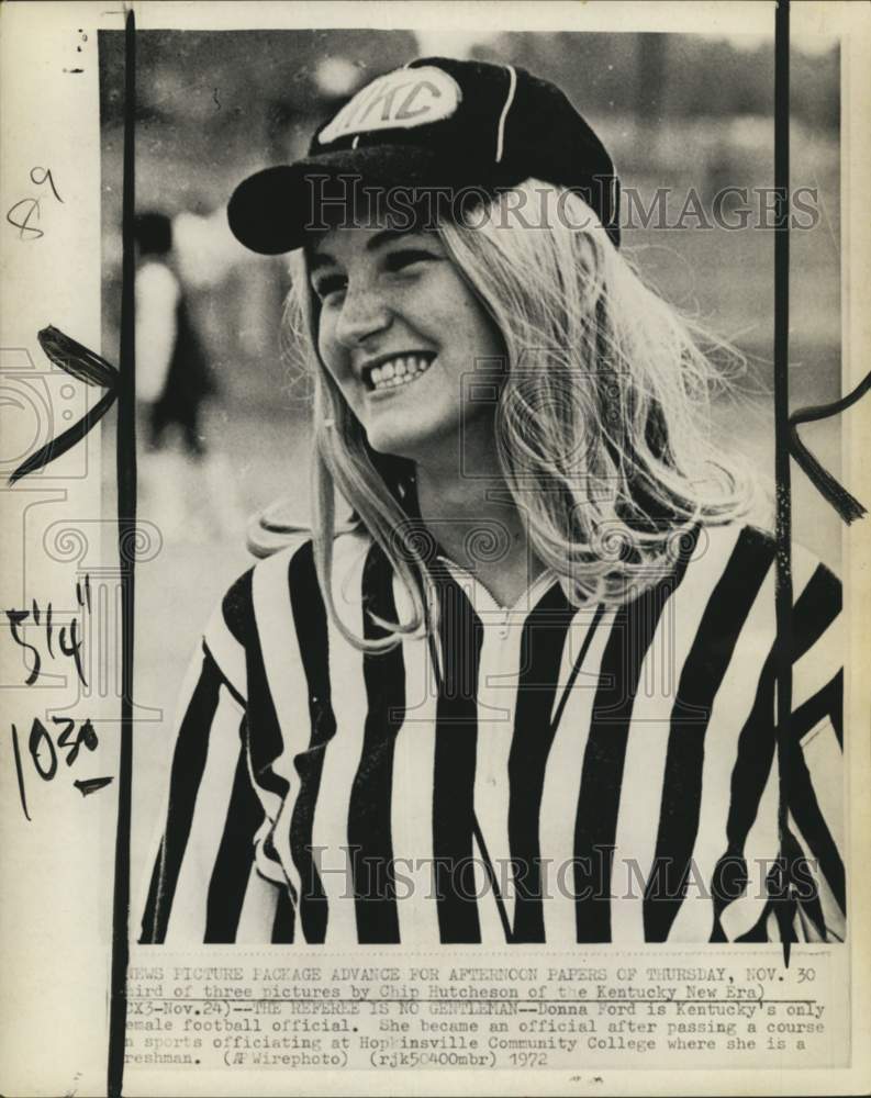 1972 Press Photo Donna Ford, Kentucky's only female football official- Historic Images
