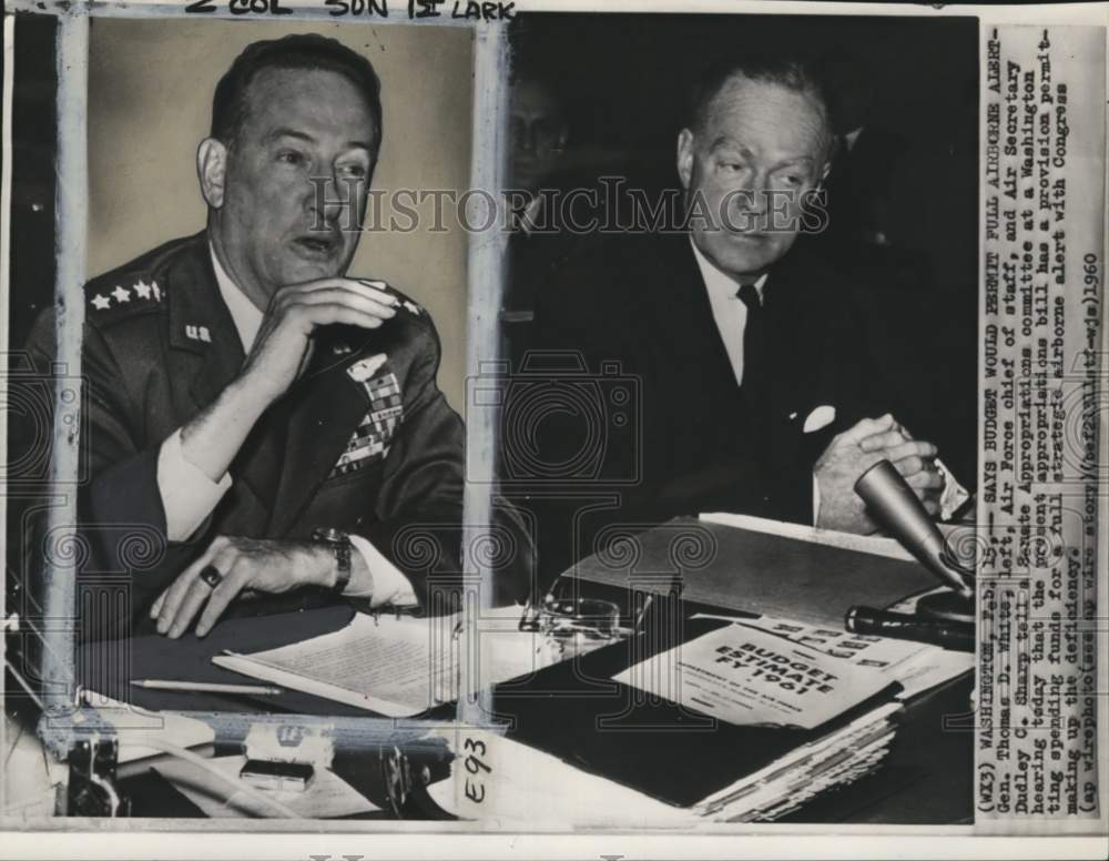 1960 General Thomas D White speaks at senate hearing, Washington, DC-Historic Images