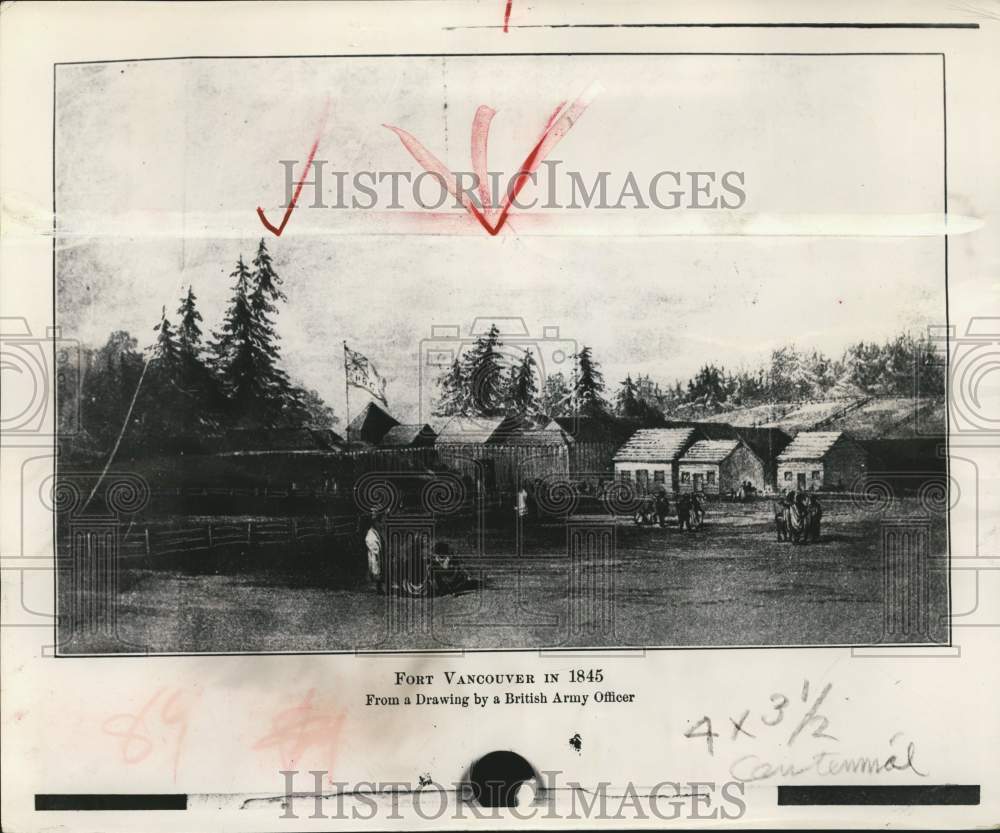 1953 Drawing of Fort Vancouver in 1845-Historic Images