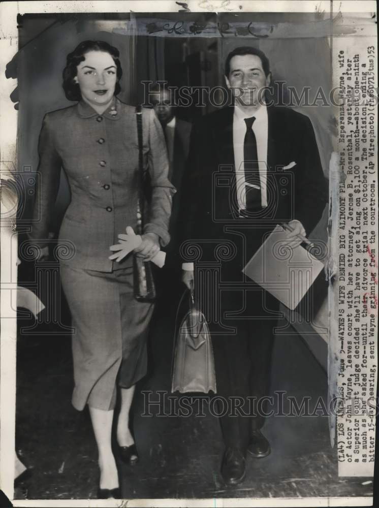 1953 Mrs. Esperanza Wayne, Attorney Jerome Rosenthal, Los Angeles-Historic Images
