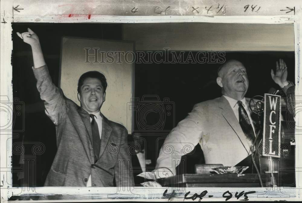 1957 James Hoffa & Dave Beck give victory waves, Miami, Florida-Historic Images