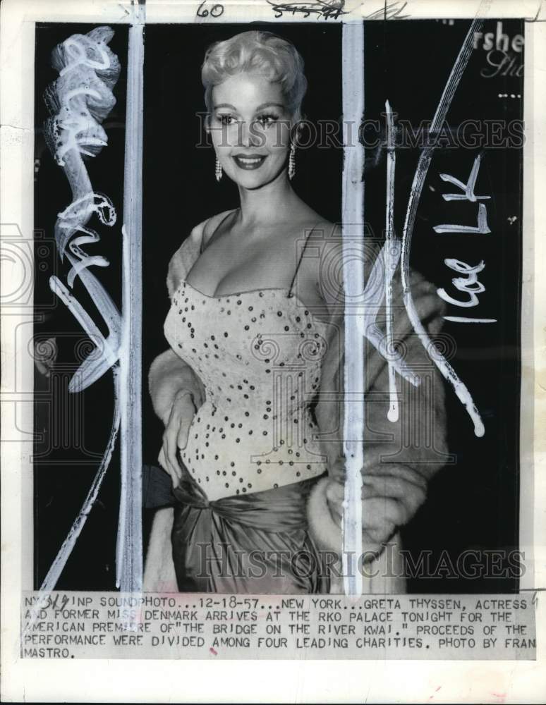 1957 Press Photo Actress Greta Thyssen at RKO Palace in New York - pio13281- Historic Images