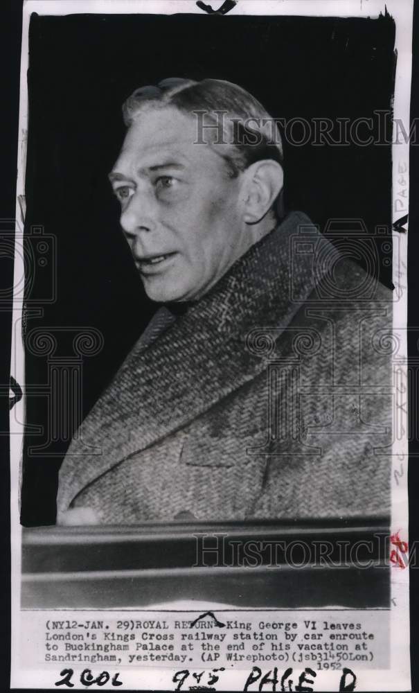 1952 Press Photo King George VI after visiting King&#39;s Cross Railway in London- Historic Images