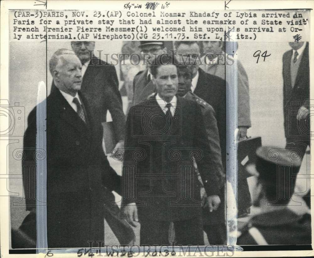 1973 Press Photo Colonel Moammar Khadafy &amp; Premier Pierre Messmer meet in Paris - Historic Images