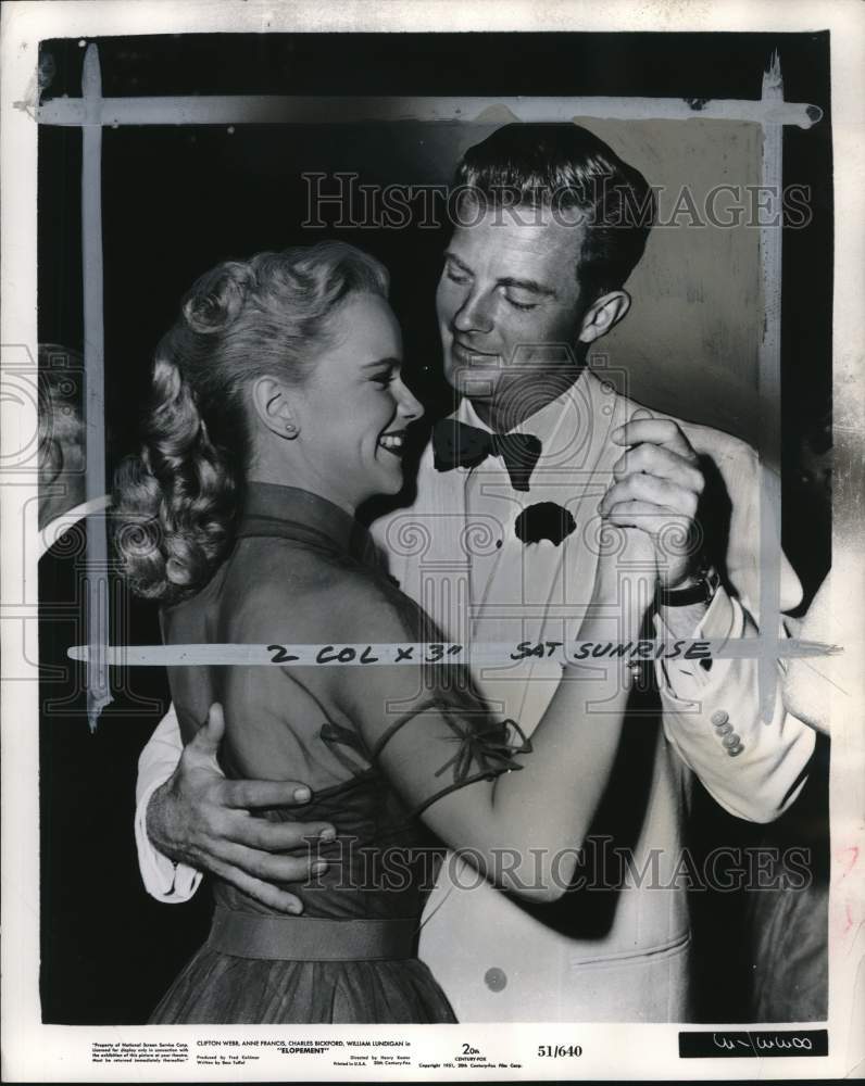 1951 Press Photo Anne Francis and William Lundigan star in &quot;Elopement&quot;- Historic Images