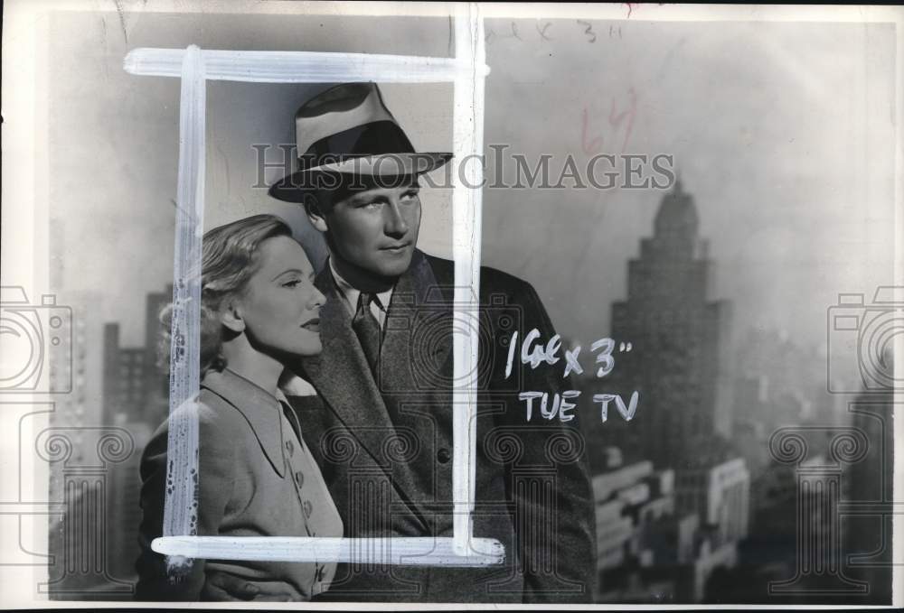 1958 Press Photo Jean Arthur stars with Joel McCrea in movie scene - pio18070- Historic Images