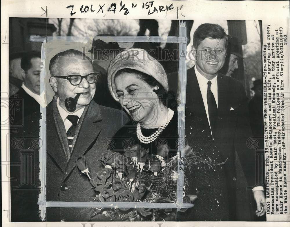 1963 Press Photo President Kennedy, President Romulo Betancourt &amp; wife in DC - Historic Images