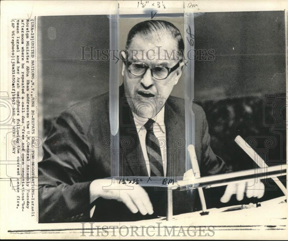 1967 Press Photo Israeli Foreign Minister Abba Eban speaks at UN session in NY- Historic Images