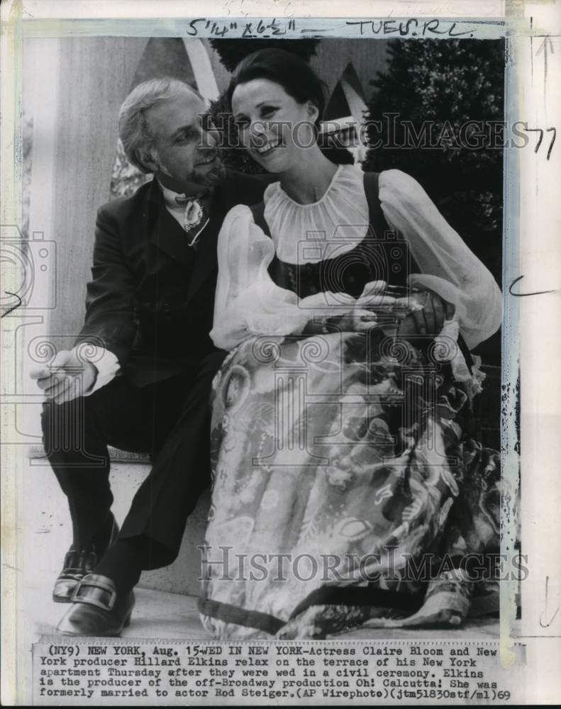 1969 Press Photo Claire Bloom and producer Hillard Elkins wed in New York.- Historic Images