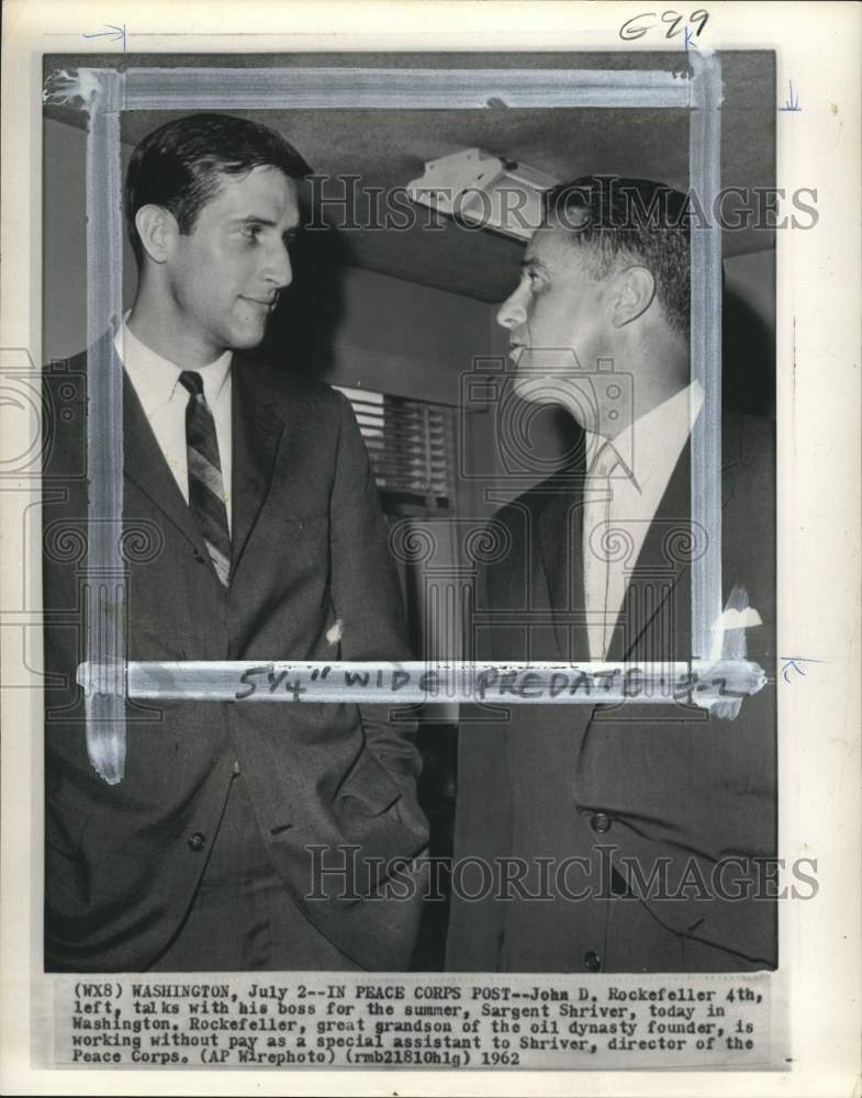 1962 Press Photo John Rockefeller IV &amp; Peace Corps director Sargent Shriver, DC - Historic Images