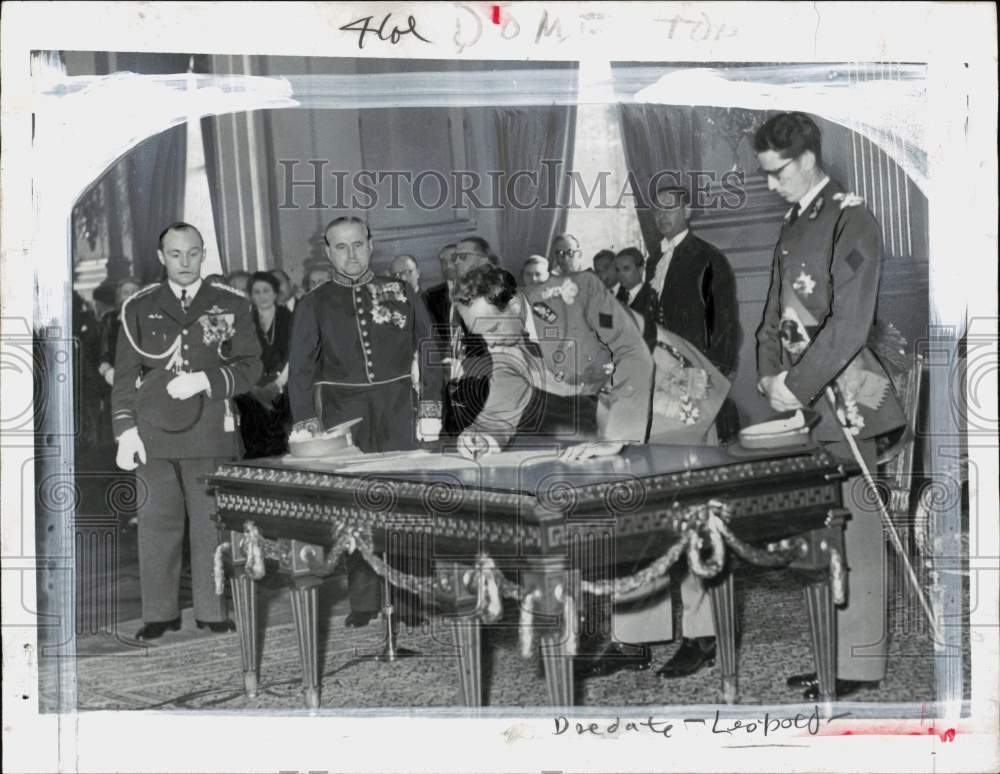 1952 Press Photo Ex-King Leopold &amp; Prince Baudouin at royal ceremony in Belgium- Historic Images