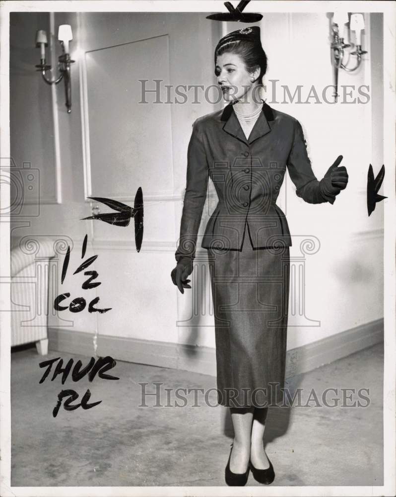 1951 Press Photo Woman models a suit - pio39178- Historic Images