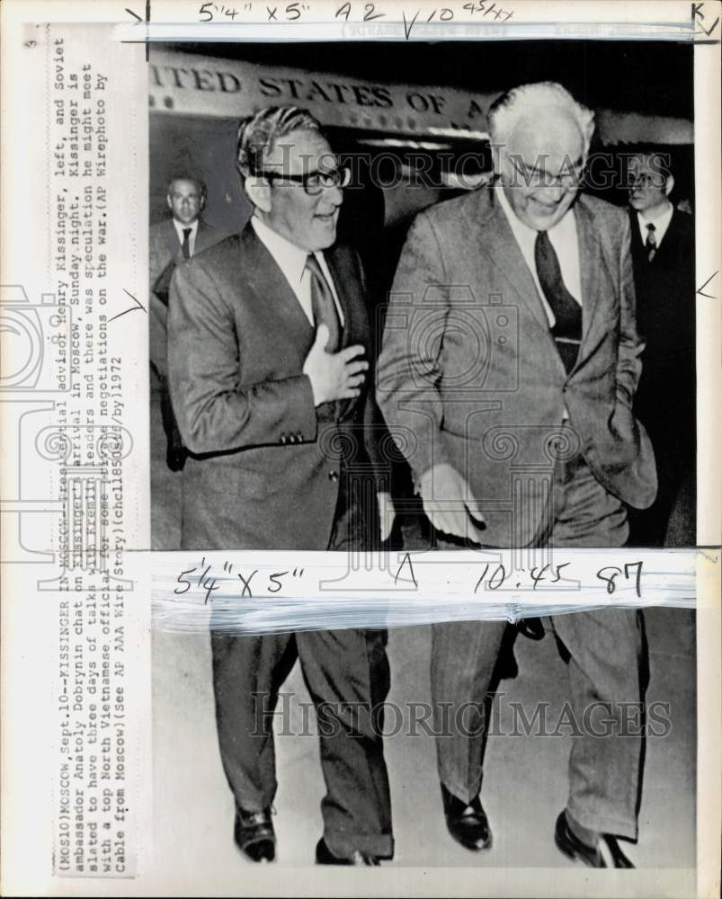 1972 Press Photo Presidential Advisor Henry Kissinger &amp; Anatoly Dobrynin, Moscow - Historic Images