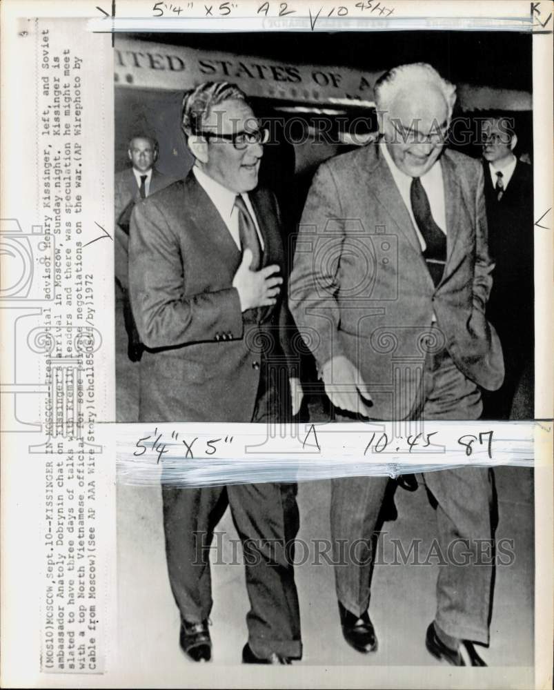 1972 Press Photo Presidential Advisor Henry Kissinger & Anatoly Dobrynin, Moscow - Historic Images