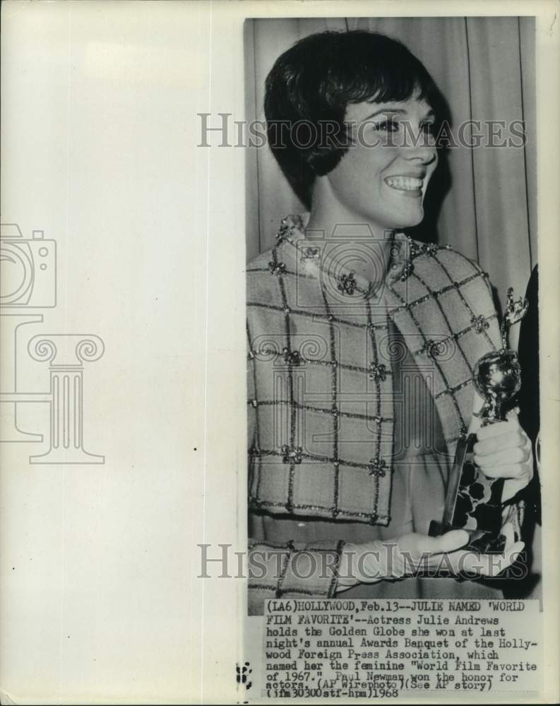 1968 Actress Julie Andrews with Golden Globe Award in Hollywood-Historic Images