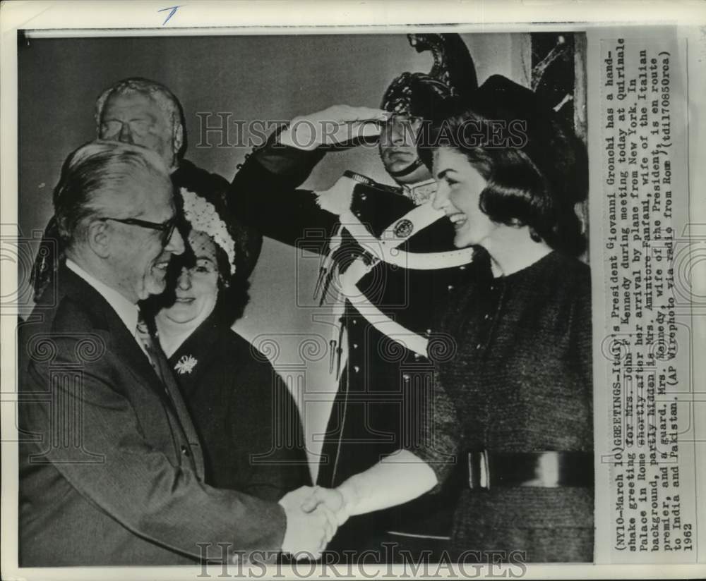 1962 Italy's President Giovanni Gronchi & Mrs Kennedy meet in Rome-Historic Images