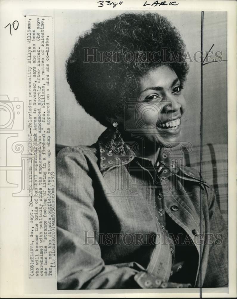 1973 Press Photo Television Personality Billye Williams, Fiancee of Hank Aaron - Historic Images