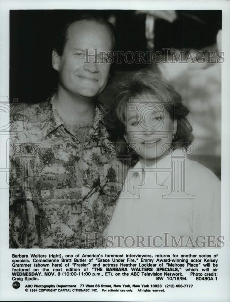 1994 Press Photo Kelsey Grammer, Barbara Walters on The Barbara Walters Special- Historic Images