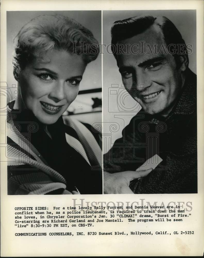 1958 Sally Forrest, Dennis Weaver in "Climax!: Burst of Fire"-Historic Images