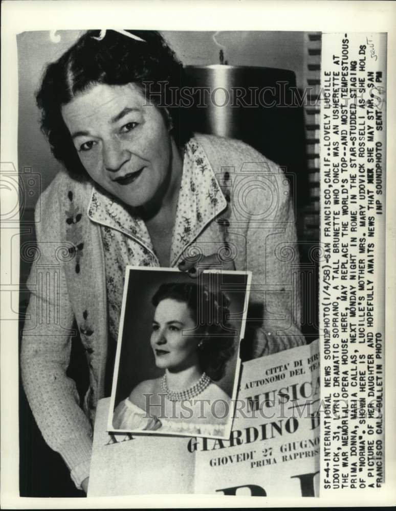 1958 Mary Udovick Rosselli with Picture of Daughter Lucille Udovick-Historic Images