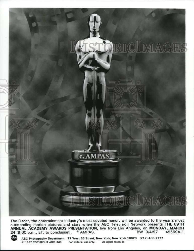 1997 Press Photo The Oscar on &quot;The 69th Annual Academy Awards,&quot; on ABC. - Historic Images