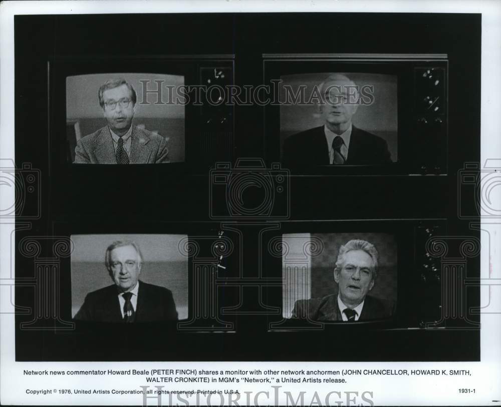 1976 Press Photo Peter Finch, John Chancellor, Howard K. Smith &amp; Walter Cronkite- Historic Images