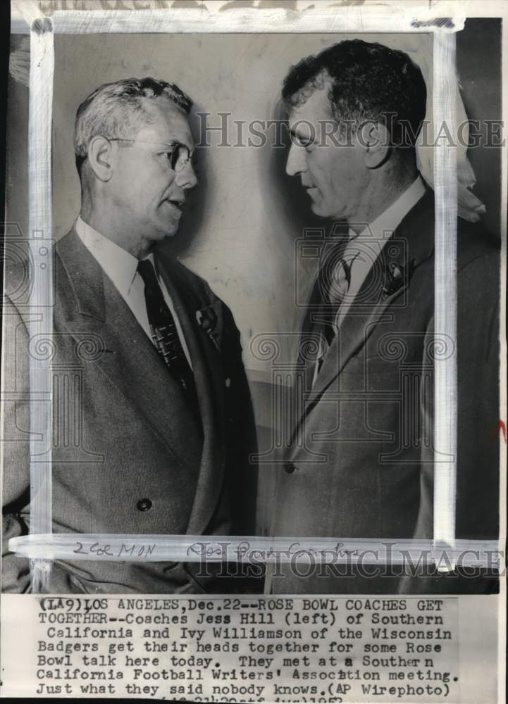 1952 Press Photo Football coaches Jess Hill (USC) and Ivy Williamson (Wisconsin) - Historic Images