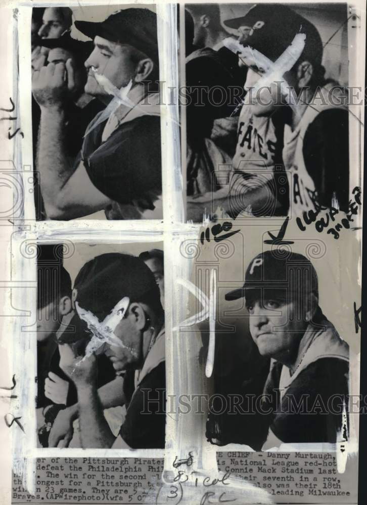 1958 Press Photo Pittsburgh Pirates manager Danny Murtaugh in dugout - pis00151- Historic Images