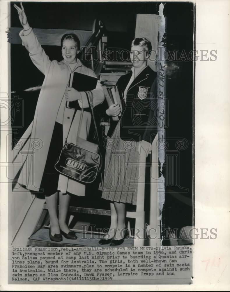 1959 Press Photo Olympic swimmers Sylvia Ruuska and Chris von Saltza - pis00417 - Historic Images