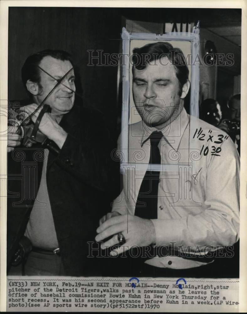 1970 Press Photo Detroit Tigers pitcher Denny McLain at commissioner's office - Historic Images