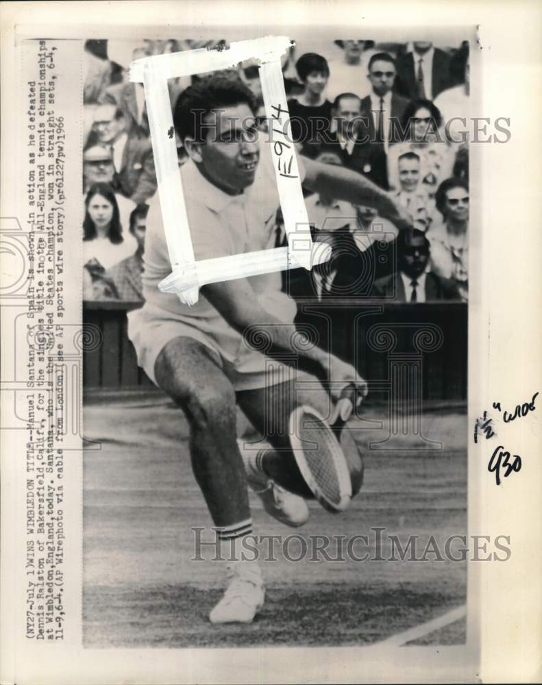 1966 Press Photo Tennis player Manuel Santana plays a Wimbledon final - Historic Images