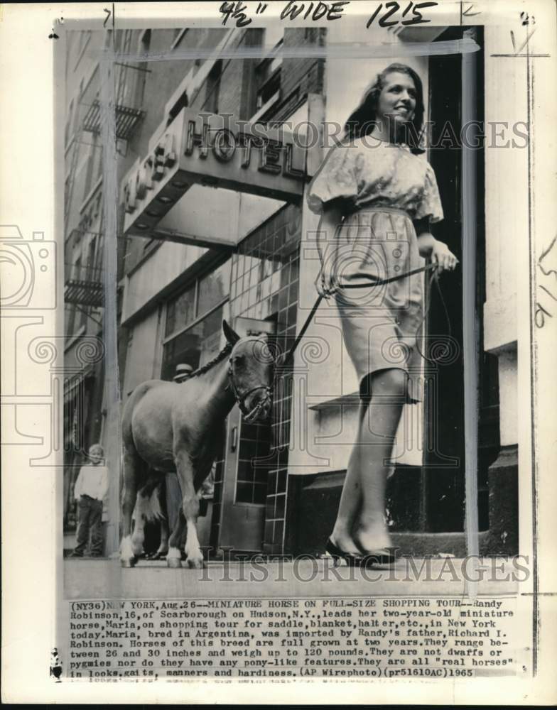 1965 Press Photo Randy Robinson and miniature horse Maria in New York - Historic Images