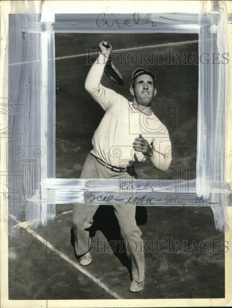 1938 Press Photo Cleveland Indians baseball player Johnny Allen plays tennis - Historic Images