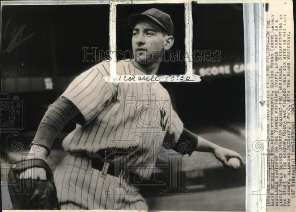 1943 Press Photo Yankee baseball pitcher Marius Russo, New York - pis01140- Historic Images