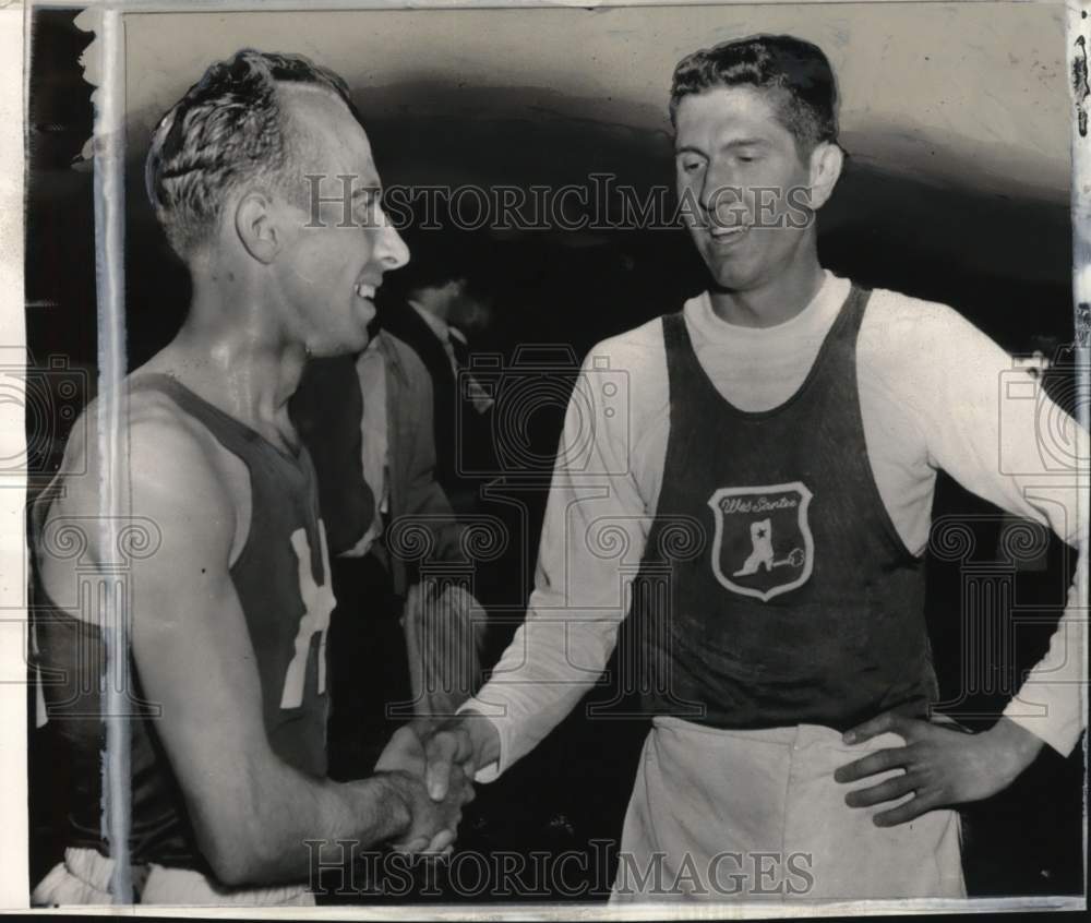 1954 Press Photo Runners Joey Barthel, Wes Santee, AAU Championships, California - Historic Images