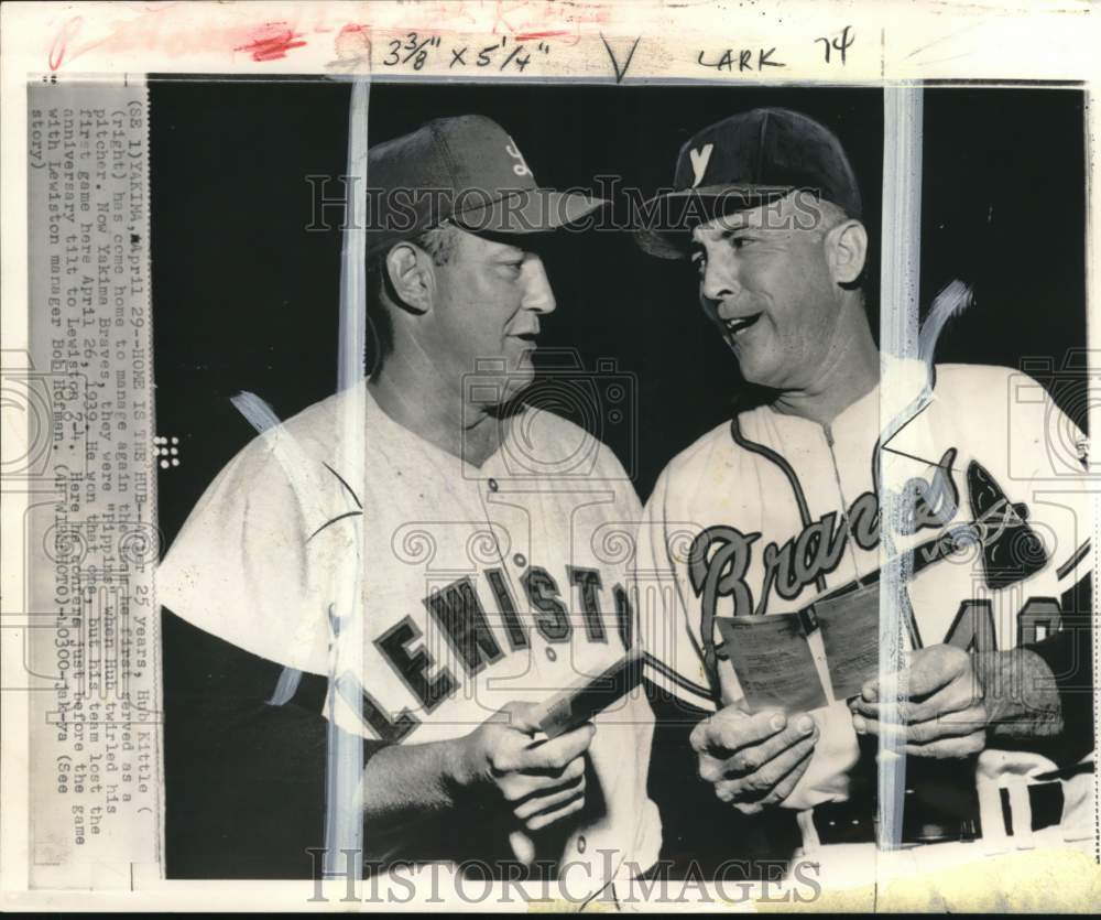 1964 Press Photo Baseball team managers Bob Hofman &amp; Hub Kittle, Washington - Historic Images