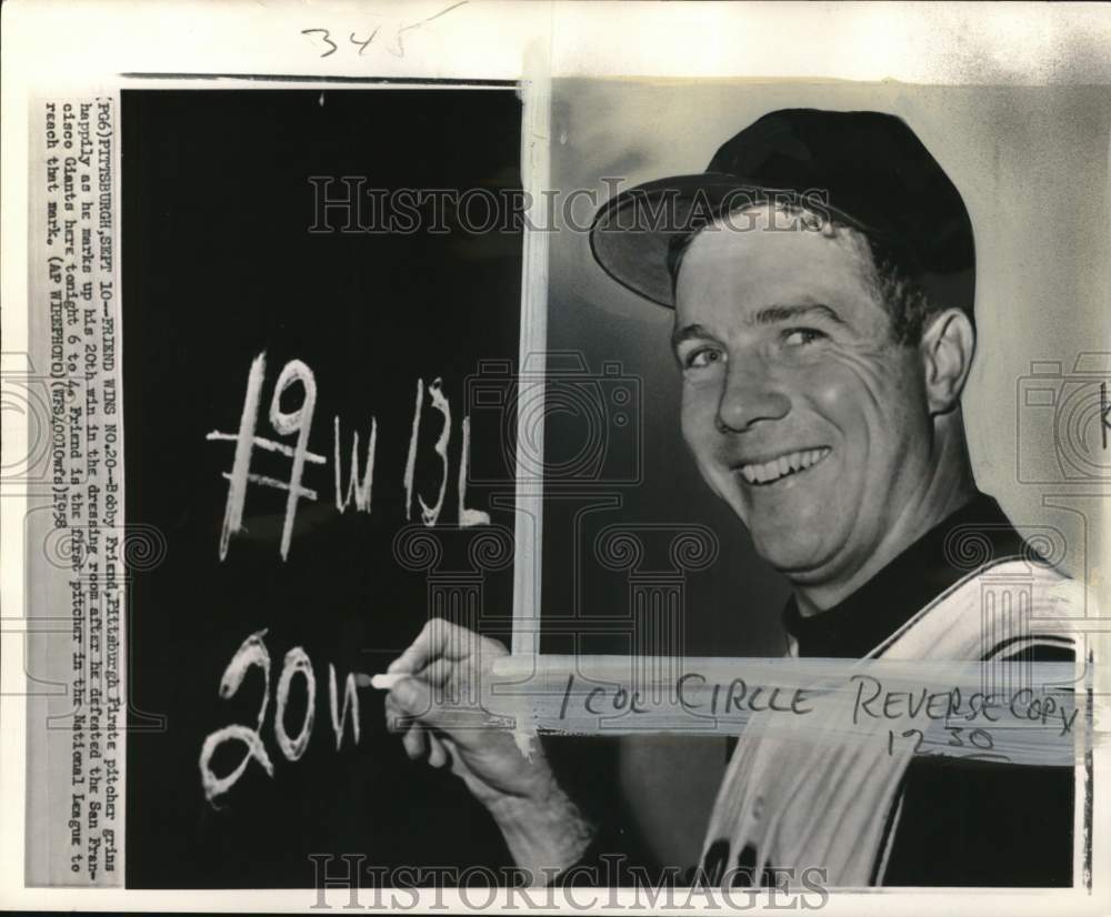 1958 Press Photo Pittsburgh Pirate baseball pitcher Bobby Friend, Pittsburgh - Historic Images