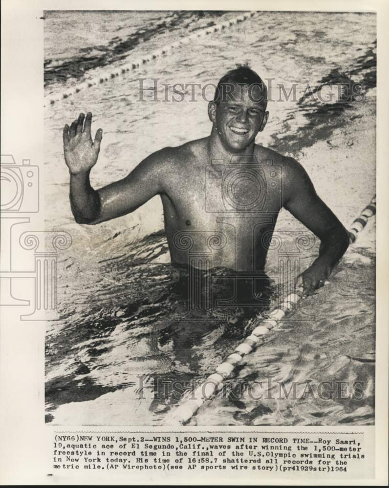 1964 Press Photo Swimmer Roy Saari, U.S. Olympic swimming trials, New York- Historic Images