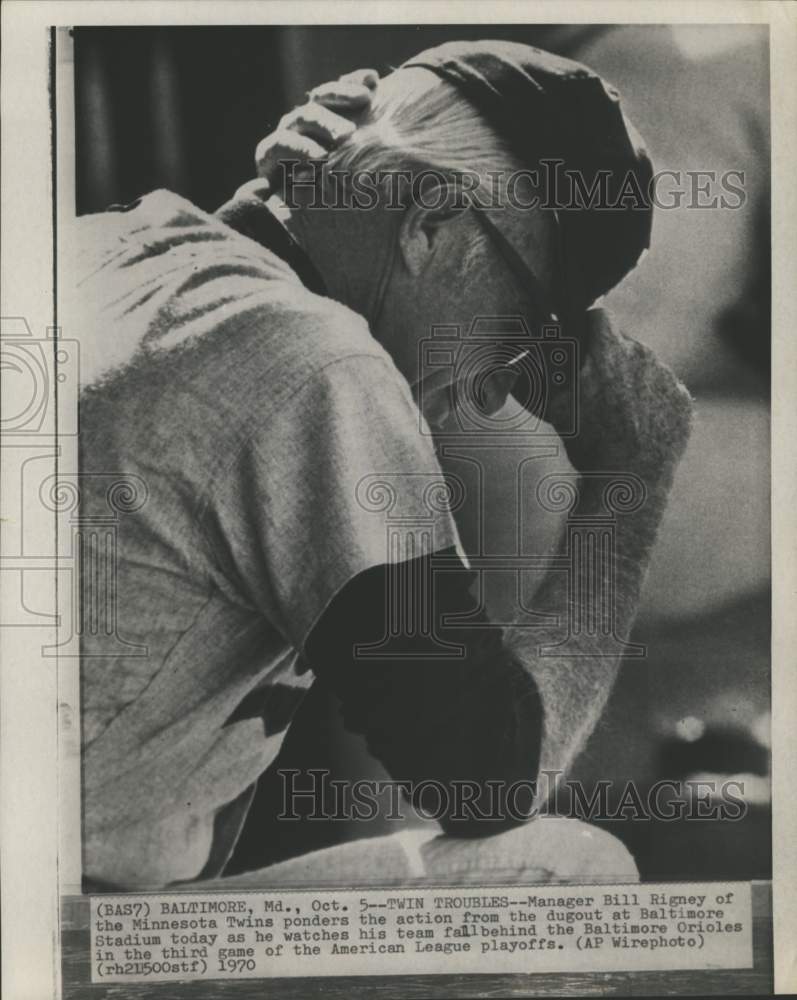 1970 Press Photo Minnesota Twins Manager Bill Rigney, Baltimore, Maryland - Historic Images