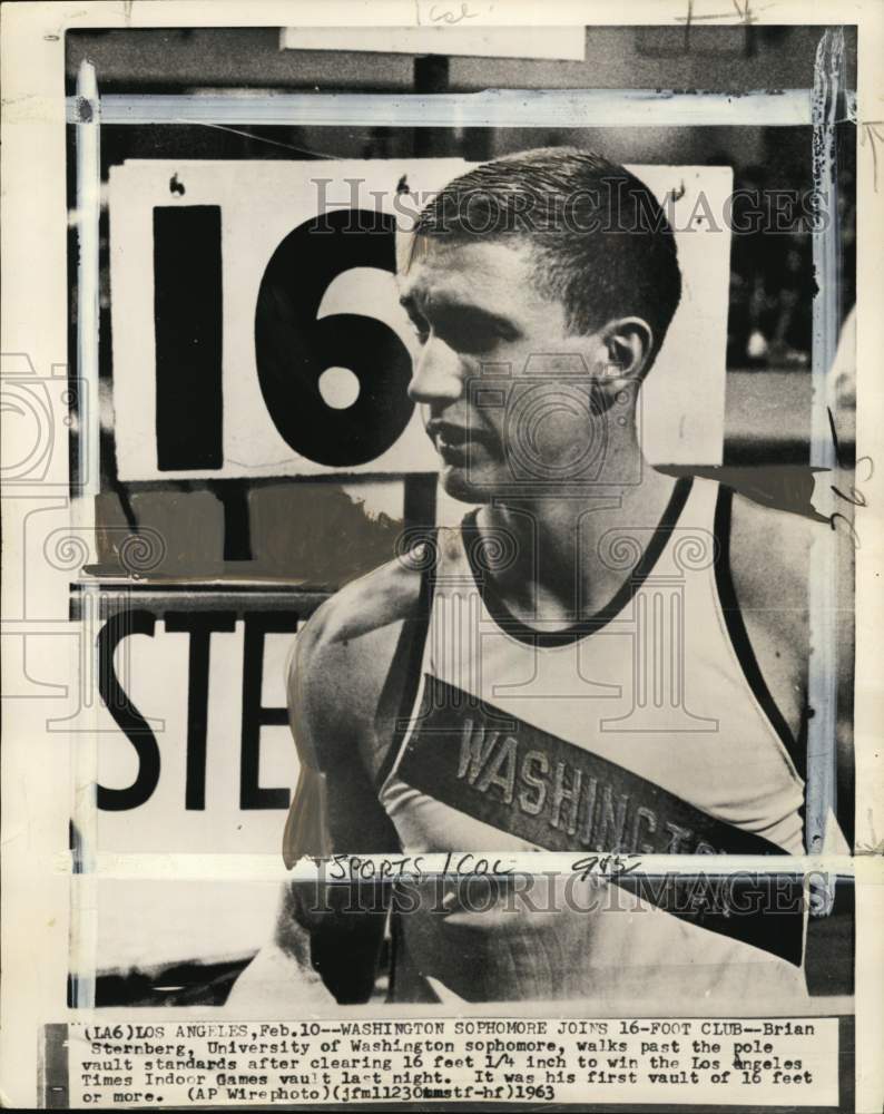 1963 Press Photo Pole Vaulter Brian Sternberg, Los Angeles Times Indoor Games- Historic Images