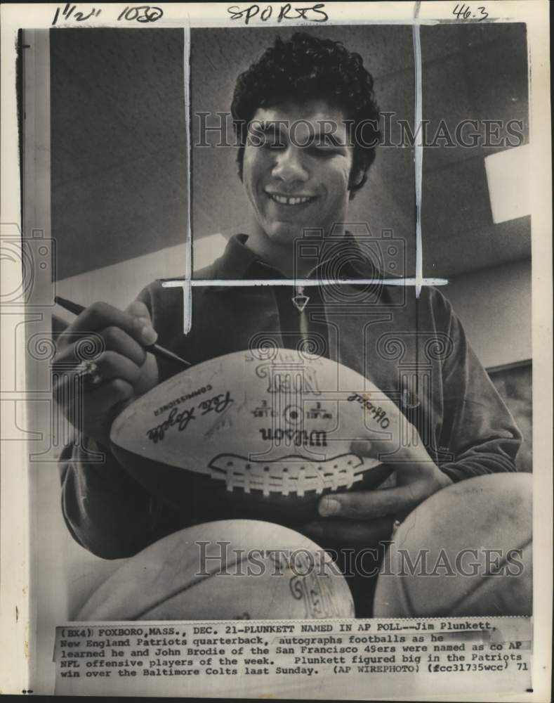 1971 Press Photo Patriots&#39; football player Jim Plunkett, Foxboro, Massachusetts - Historic Images