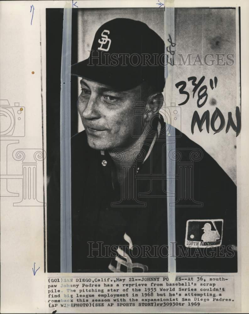 1969 Press Photo Padres Baseball Pitcher Johnny Podres In San Diego, California - Historic Images