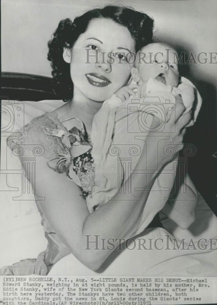 1951 Mrs. Eddie Stanky, Wife of Baseball Player, Holding Newborn Son-Historic Images