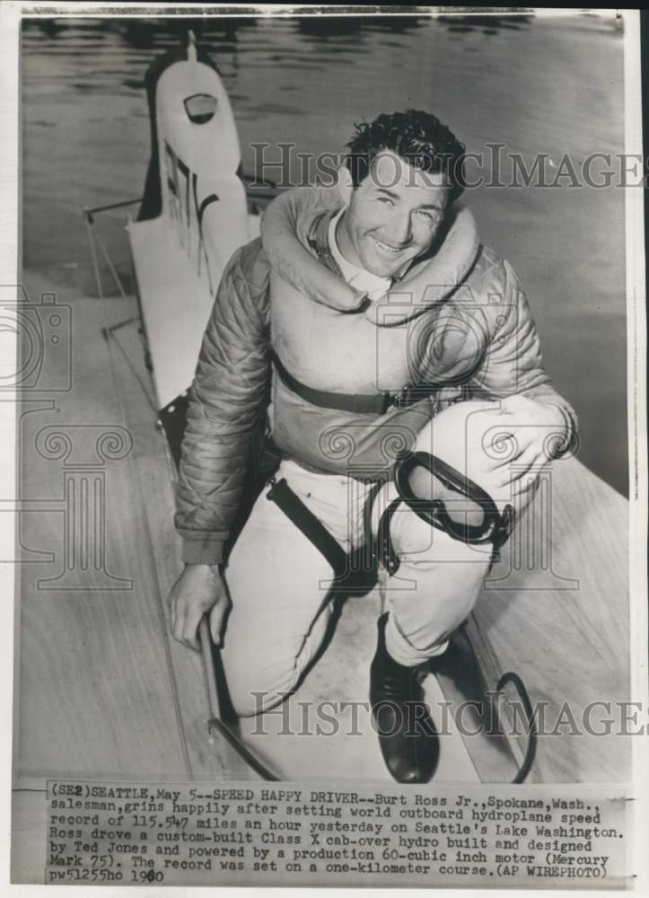 1960 Hydroplane driver Burt Ross Jr breaks world record, Spokane, WA-Historic Images