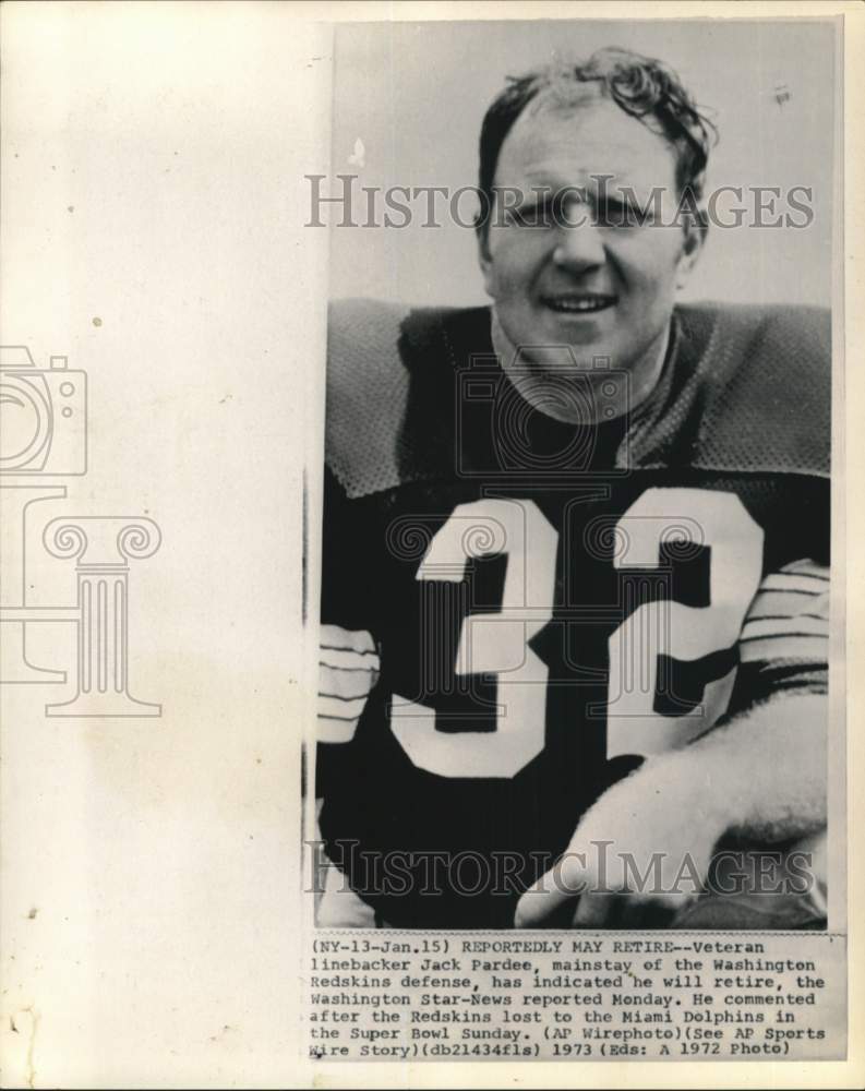 1973 Press Photo Washington Redskins&#39; football player Jack Pardee - pis01927 - Historic Images