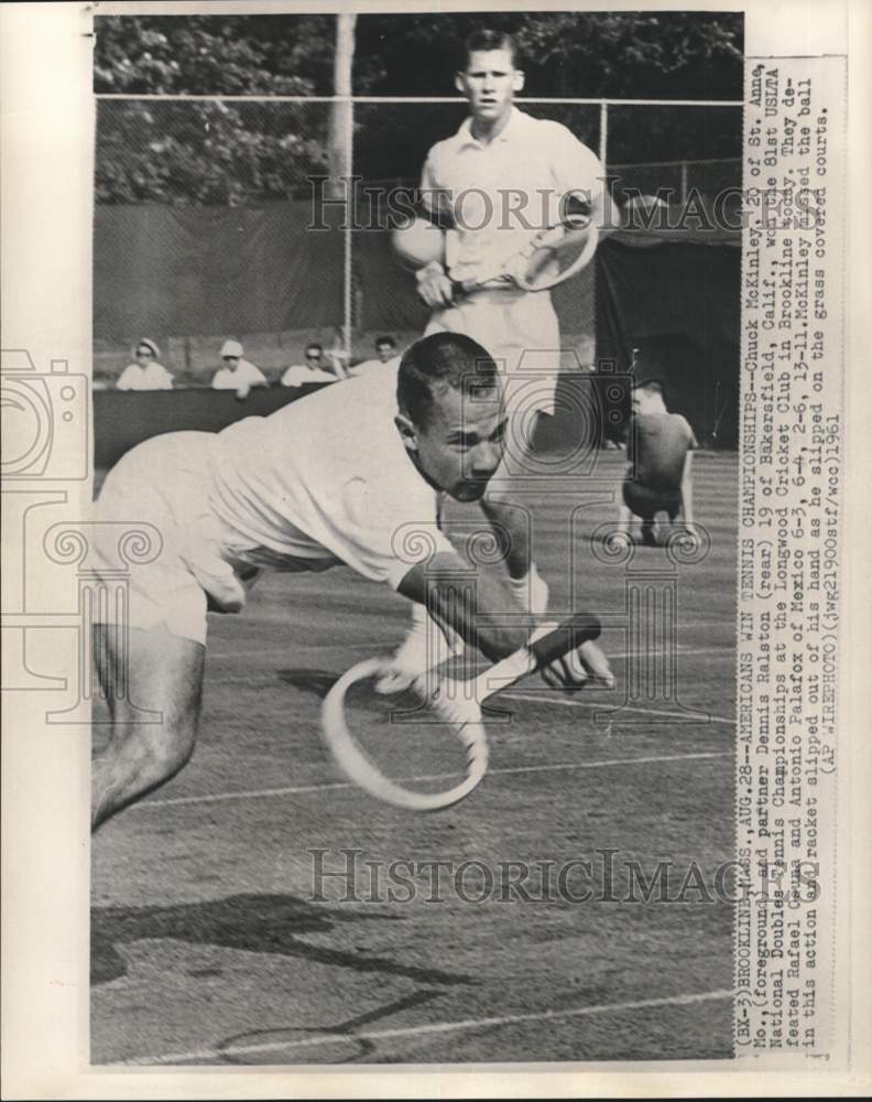 1961 Press Photo Chuck McKinley &amp; Dennis Ralston, USLTA Doubles Tennis, MA- Historic Images