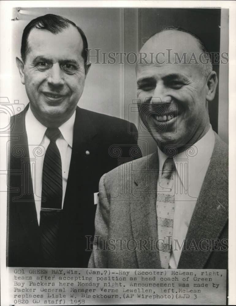 1958 Press Photo Green Bay Packers&#39; Verne Lewellen &amp; Ray McLean, Football, WI- Historic Images